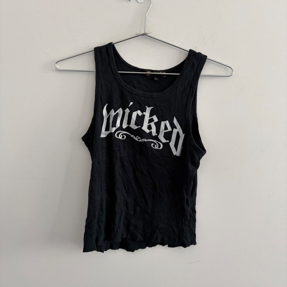 New Breed Girl Wicked Graphic Ribbed Tank Top Black Large Gothic Y2K Grunge